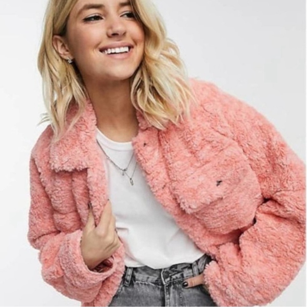 Free People We The Free Sherpa Cropped Jacket in Pink🌸